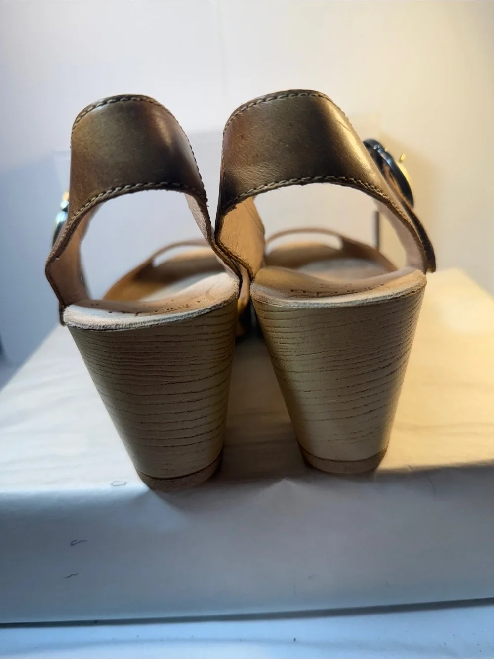 Dansko Brown Leather Slingback Block Heel Sandals with Buckle